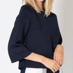 Maje Navy Blue Raw Hem Zip Top Jacket